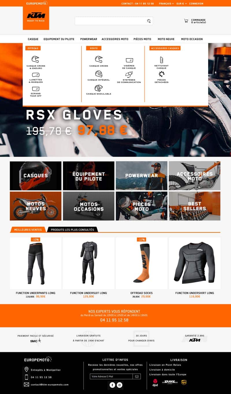 site e-commerce KTM EuropeMoto