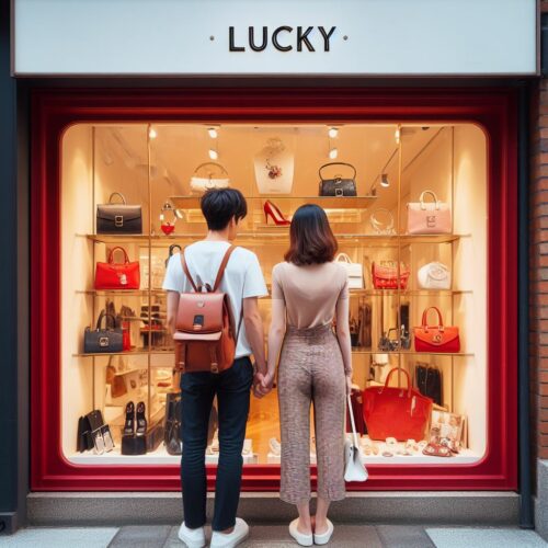 couples regardant la vitrine du magasin